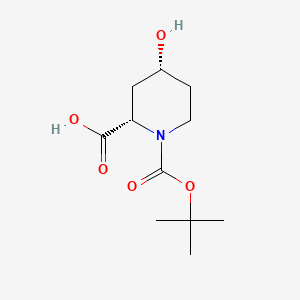 Chemical structure of (2S,4R)-1-(tert-Butoxycarbonyl)-4-hydroxypiperidine-2-carboxylic acid