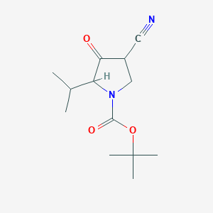 Chemical structure of (2S)-tert-butyl 4-cyano-2-isopropyl-3-oxopyrrolidine-1-carboxylate