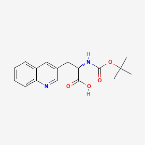Chemical structure of (2S)-2-{[(tert-butoxy)carbonyl]amino}-3-(quinolin-3-yl)propanoic acid