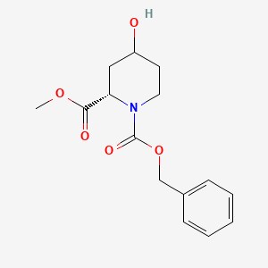 Chemical structure of (2S)-1-Benzyl 2-Methyl 4-Hydroxypiperidine-1,2-Dicarboxylate
