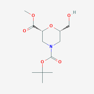 Chemical structure of (2R,6S)-4-tert-butyl 2-methyl 6-(hydroxymethyl)morpholine-2,4-dicarboxylate