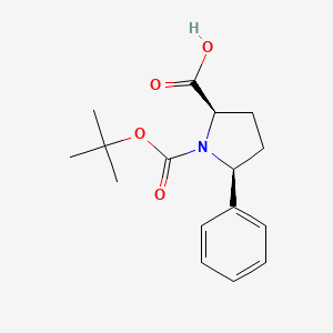 Chemical structure of (2R,5S)-1-(tert-Butoxycarbonyl)-5-phenylpyrrolidine-2-carboxylic acid