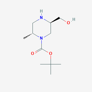 Chemical structure of (2R,5R)-tert-Butyl 5-(hydroxymethyl)-2-methylpiperazine-1-carboxylate