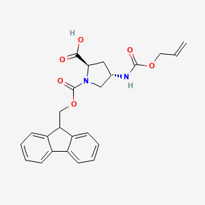 Chemical structure of (2R,4S)-4-Alloc-amino-1-Fmoc-Pyrrolidine-2-carboxylic acid