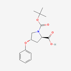Chemical structure of (2R,4S)-1-(tert-Butoxycarbonyl)-4-phenoxypyrrolidine-2-carboxylic acid