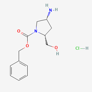 Chemical structure of (2R,4R)-Benzyl 4-amino-2-(hydroxymethyl)pyrrolidine-1-carboxylate hydrochloride