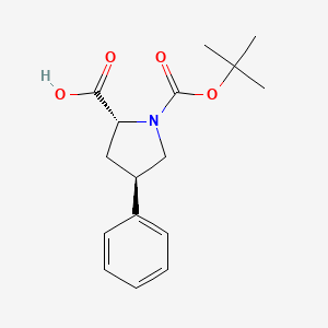 Chemical structure of (2R,4R)-1-(tert-Butoxycarbonyl)-4-phenylpyrrolidine-2-carboxylic acid