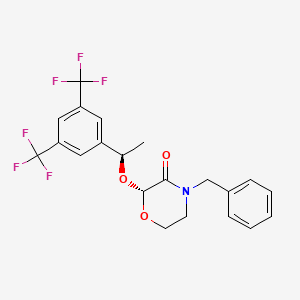 Chemical structure of (2R)-4-benzyl-2-[(1R)-1-[3,5-bis(trifluoromethyl)phenyl]ethoxy]morpholin-3-one