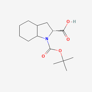 Chemical structure of (2R)-1-(tert-Butoxycarbonyl)octahydro-1H-indole-2-carboxylic acid
