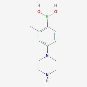 Chemical structure of (2-methyl-4-(piperazin-1-yl)phenyl)boronic acid