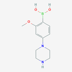 Chemical structure of (2-methoxy-4-(piperazin-1-yl)phenyl)boronic acid