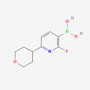 Chemical structure of (2-fluoro-6-(tetrahydro-2H-pyran-4-yl)pyridin-3-yl)boronic acid