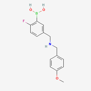 Chemical structure of (2-Fluoro-5-(((4-methoxybenzyl)amino) methyl)phenyl)boronic acid