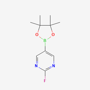Chemical structure of (2-fluoro-4-(piperazin-1-yl)phenyl)boronic acid