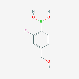 Chemical structure of (2-Fluoro-4-(hydroxymethyl)phenyl)boronic acid