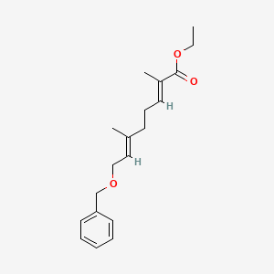 Chemical structure of (2E,6E)-ethyl 8-(benzyloxy)-2,6-dimethylocta-2,6-dienoate