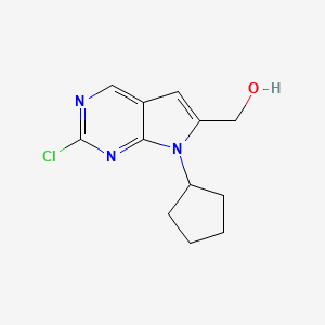 Chemical structure of (2-Chloro-7-cyclopentyl-7H-pyrrolo[2,3-d]pyrimidin-6-yl)methanol