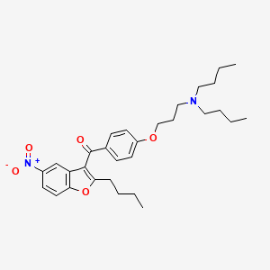 Chemical structure of (2-butyl-5-nitro-1-benzofuran-3-yl)-[4-[3-(dibutylamino)propoxy]phenyl]methanone