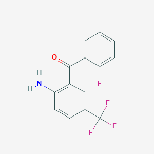 Chemical structure of (2-Amino-5-(trifluoromethyl)phenyl)(2-fluorophenyl)methanone
