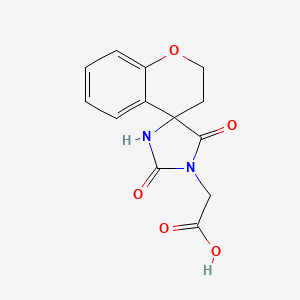 Chemical structure of (2',5'-dioxo-2,3-dihydro-1'H-spiro[chromene-4,4'-imidazolidin]-1'-yl)acetic acid
