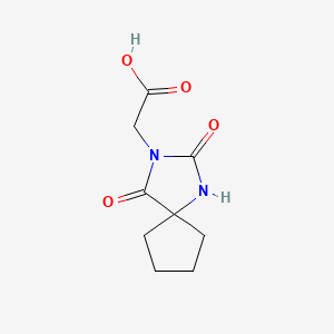Chemical structure of (2,4-dioxo-1,3-diazaspiro[4.4]non-3-yl)acetic acid