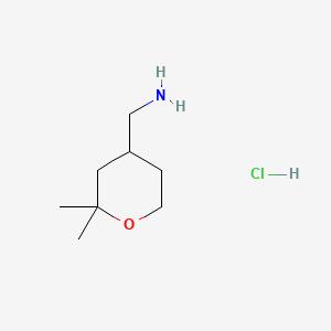 Chemical structure of (2,2-Dimethyltetrahydro-2H-pyran-4-yl)methanamine hydrochloride