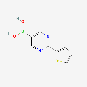Chemical structure of (2-(thiophen-2-yl)pyrimidin-5-yl)boronic acid