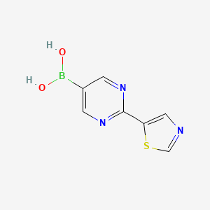 Chemical structure of (2-(thiazol-5-yl)pyrimidin-5-yl)boronic acid