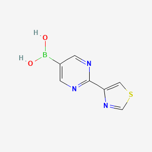 Chemical structure of (2-(thiazol-4-yl)pyrimidin-5-yl)boronic acid