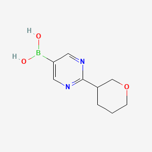 Chemical structure of (2-(tetrahydro-2H-pyran-3-yl)pyrimidin-5-yl)boronic acid