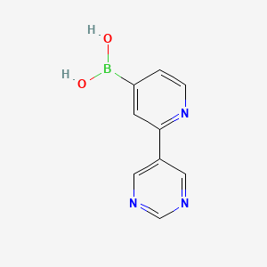 Chemical structure of (2-(pyrimidin-5-yl)pyridin-4-yl)boronic acid