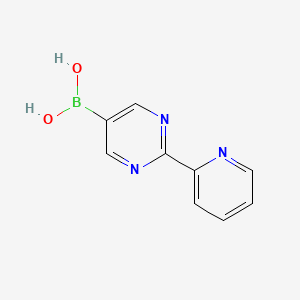 Chemical structure of (2-(pyridin-2-yl)pyrimidin-5-yl)boronic acid