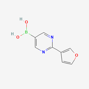 Chemical structure of (2-(furan-3-yl)pyrimidin-5-yl)boronic acid