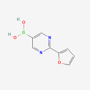 Chemical structure of (2-(furan-2-yl)pyrimidin-5-yl)boronic acid