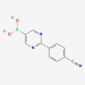 Chemical structure of (2-(4-cyanophenyl)pyrimidin-5-yl)boronic acid