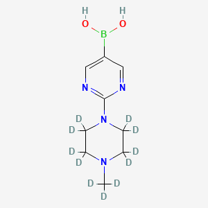 Chemical structure of 2-[(N-Methylpiperazin-1-yl)-d11]-pyrimidine-5-boronic acid