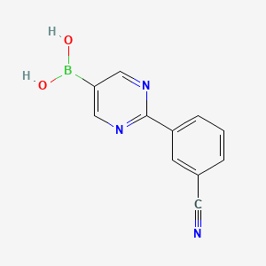 Chemical structure of (2-(3-cyanophenyl)pyrimidin-5-yl)boronic acid