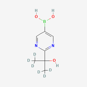 Chemical structure of (2-(2-hydroxypropan-2-yl-1,1,1,3,3,3-d6)pyrimidin-5-yl)boronic acid