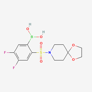 Chemical structure of (2-(1,4-Dioxa-8-azaspiro[4.5]decan-8-ylsulfonyl)-4,5-difluorophenyl)boronic acid