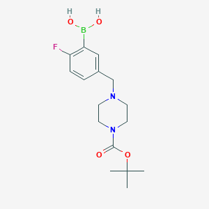 Chemical structure of (2-((4-(tert-Butoxycarbonyl)piperazin-1-yl)methyl)-5-fluorophenyl)boronic acid