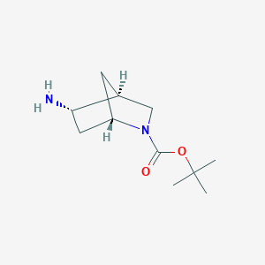 Chemical structure of (1S,4S,5S)-tert-Butyl 5-amino-2-azabicyclo[2.2.1]heptane-2-carboxylate