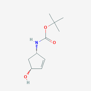 Chemical structure of Tert-butyl ((1S,4R)-4-hydroxycyclopent-2-EN-1-YL)carbamate