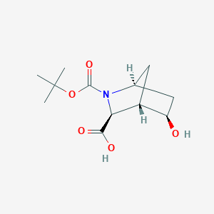 Chemical structure of (1S,3S,4S,5R)-Rel-2-Boc-5-hydroxy-2-azabicyclo-[2.2.1]heptane-3-carboxylic acid