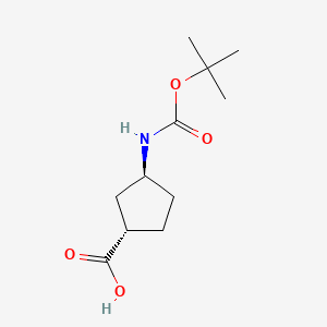 Chemical structure of (1S,3S)-3-((tert-Butoxycarbonyl)amino)cyclopentanecarboxylic acid