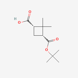 Chemical structure of (1S,3R)-3-(tert-butoxycarbonyl)-2,2-dimethylcyclobutanecarboxylic acid