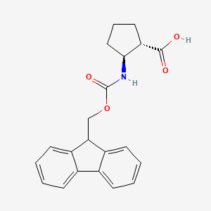 Chemical structure of (1S,2S)-2-((((9H-Fluoren-9-yl)methoxy)carbonyl)amino)cyclopentanecarboxylic acid