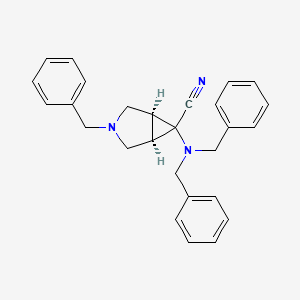 Chemical structure of (1R,5S,6r)-3-benzyl-6-(dibenzylamino)-3-azabicyclo[3.1.0]hexane-6-carbonitrile