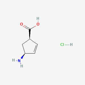 Chemical structure of (1R,4S)-4-Aminocyclopentane-2-encarboxylic acid hydrochloride