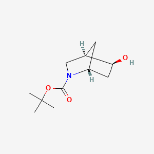 Chemical structure of (1R,4R,5S)-tert-butyl 5-hydroxy-2-azabicyclo[2.2.1]heptane-2-carboxylate