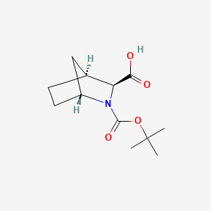 Chemical structure of (1R,3S,4S)-2-(tert-Butoxycarbonyl)-2-azabicyclo[2.2.1]heptane-3-carboxylic acid